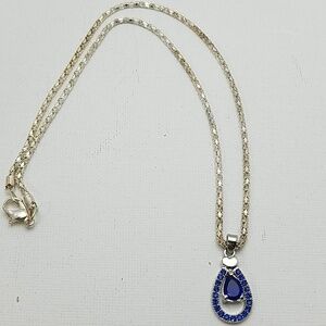 Topaz Faux Blue Silver 16" Chain